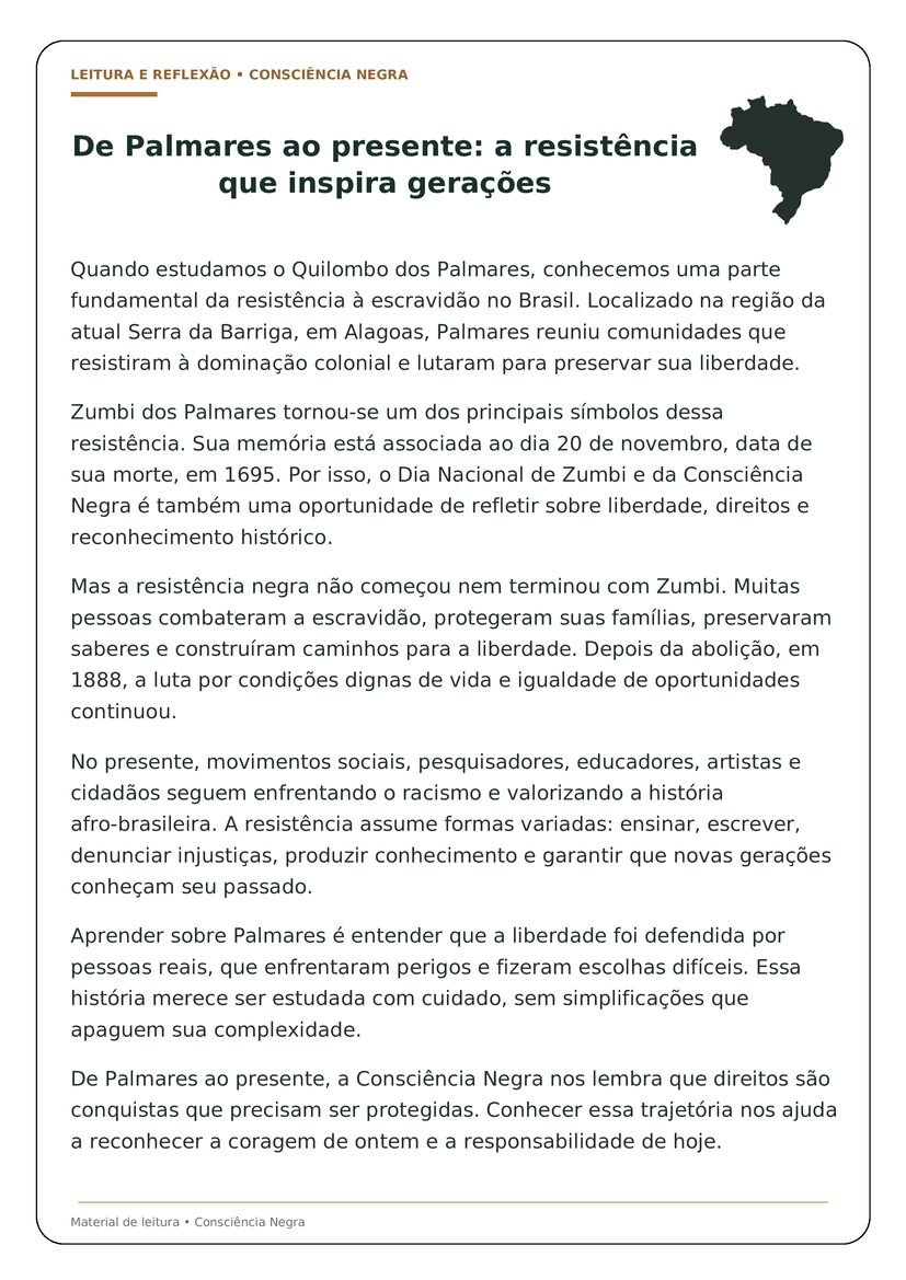 Textos sobre Consciência Negra do 6º ao 9º Ano para Imprimir educação infantil página 6